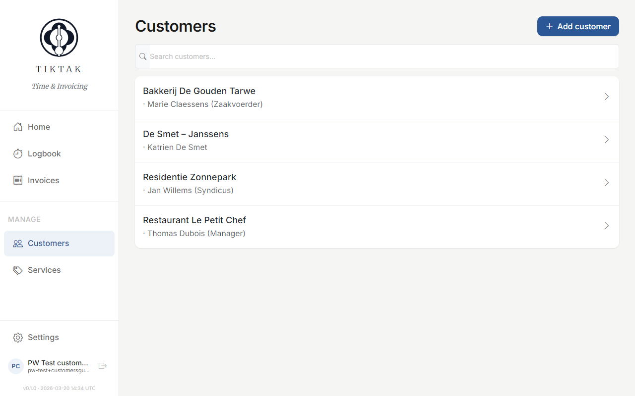 Customer list overview