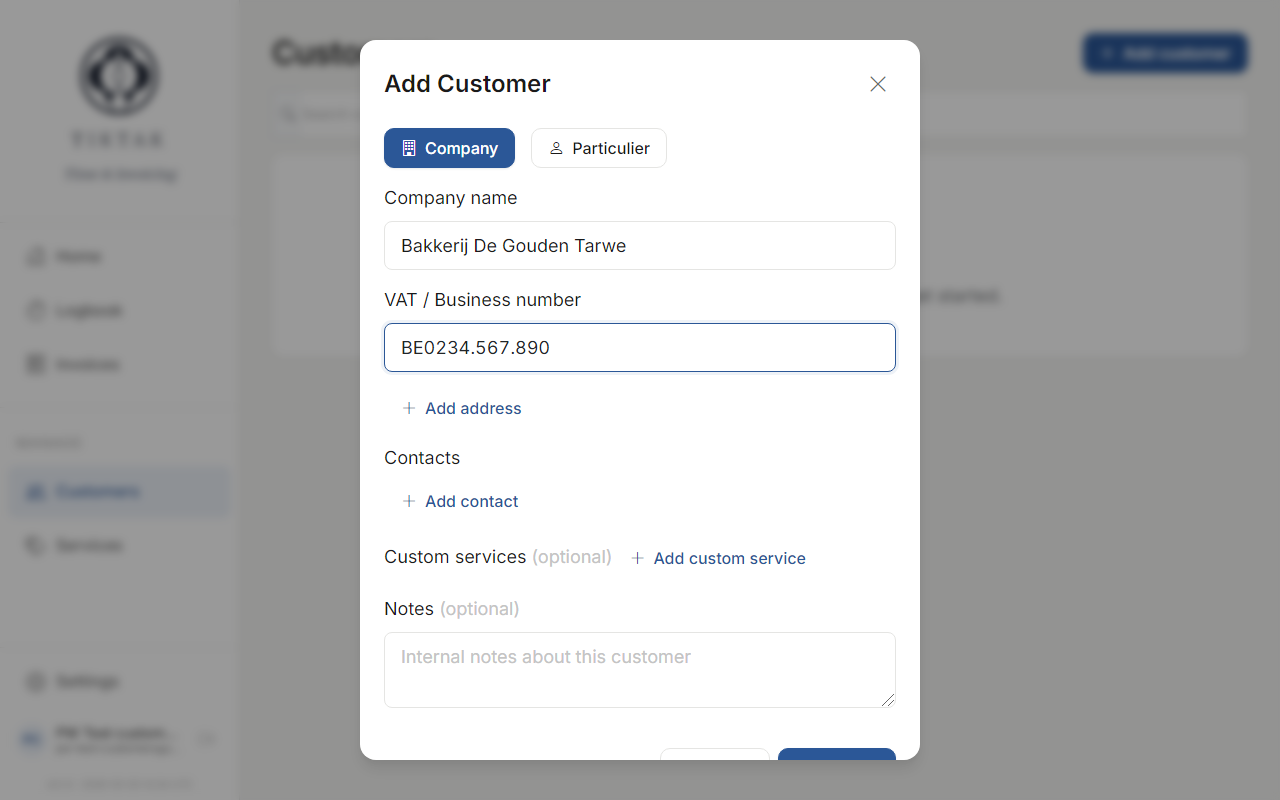 Customer form filled with realistic data