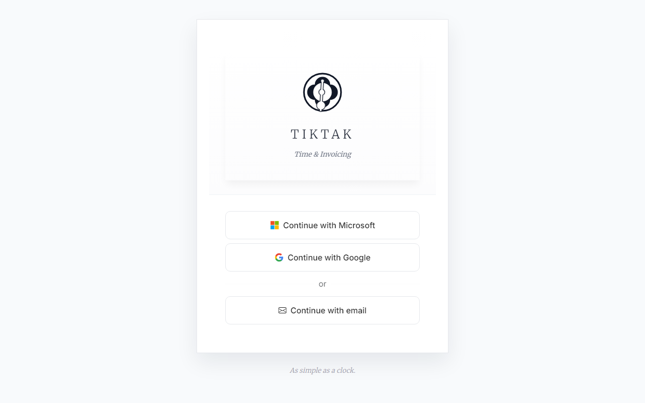 TikTak login page with sign-in options