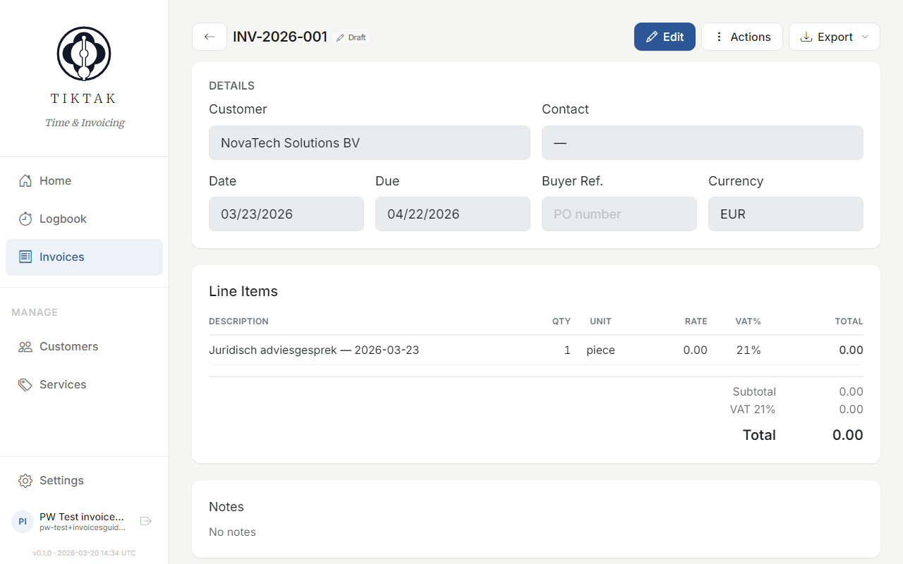 Invoice editor with line items