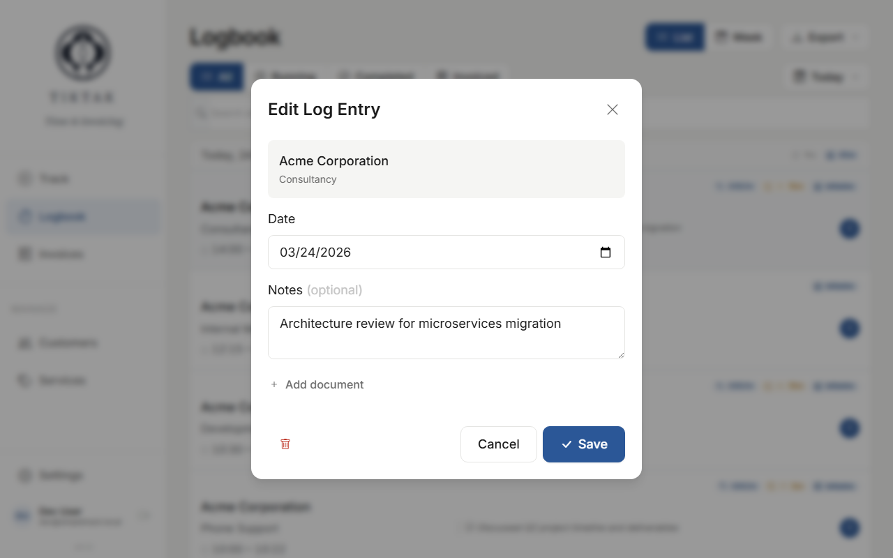 Editing a time entry
